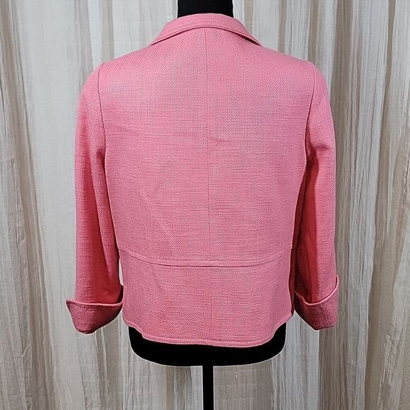 Talbots Pink Textured 3/4 Sleeve Open Front Blazer - Picture 4 of 16